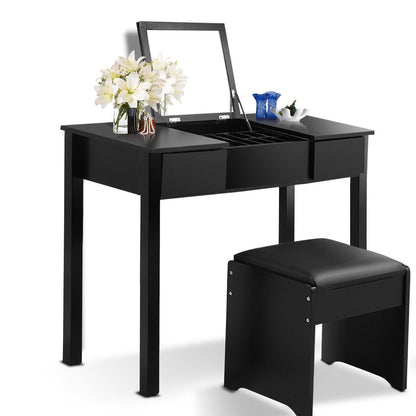 Elegant Vanity Set with Flip Mirror, Built-In Storage, and Comfort Seat – Black