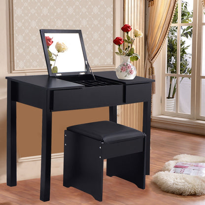 Elegant Vanity Set with Flip Mirror, Built-In Storage, and Comfort Seat – Black