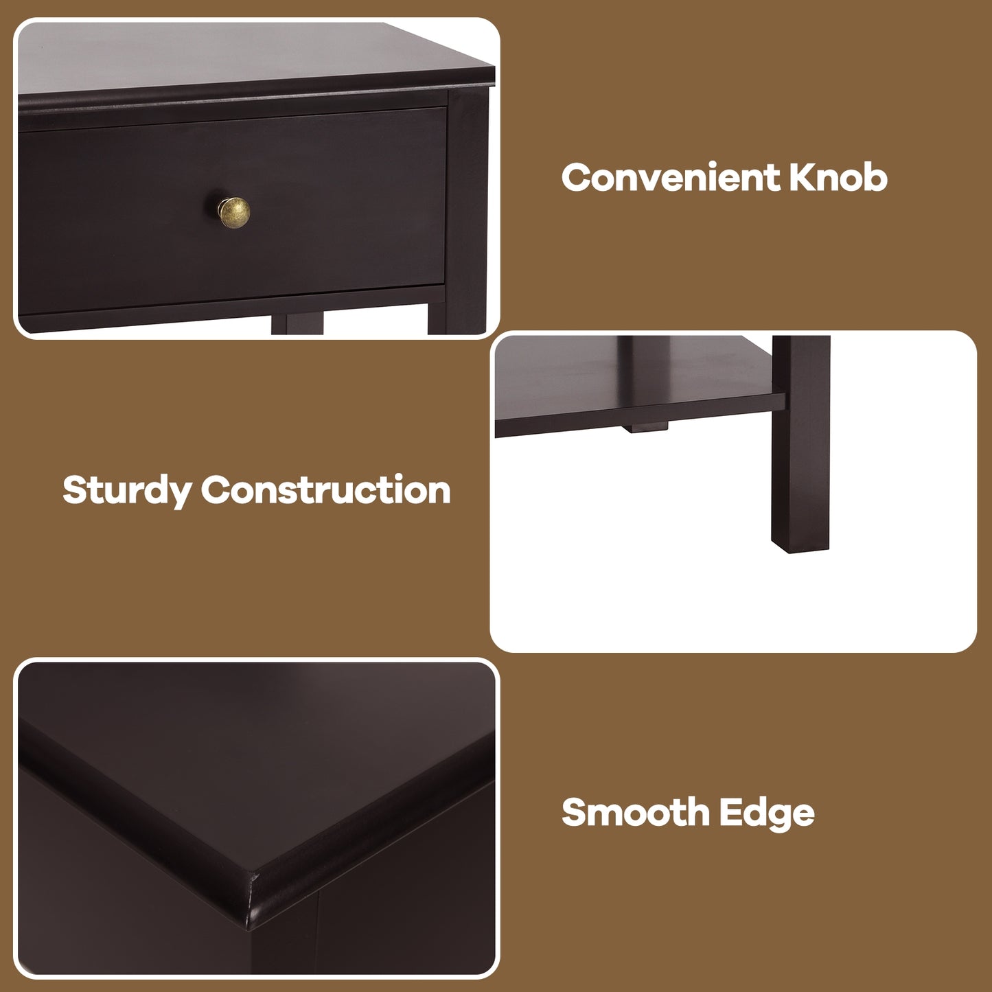 Modern Nightstand with Storage Drawer and Shelf – Brown