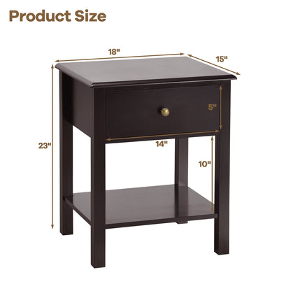Modern Nightstand with Storage Drawer and Shelf – Brown