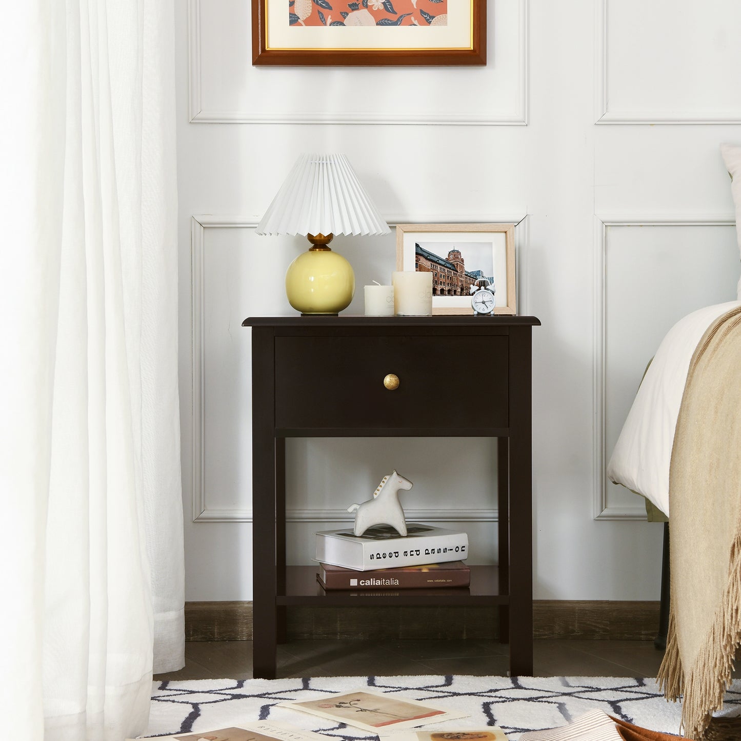 Modern Nightstand with Storage Drawer and Shelf – Brown