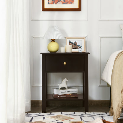 Modern Nightstand with Storage Drawer and Shelf – Brown