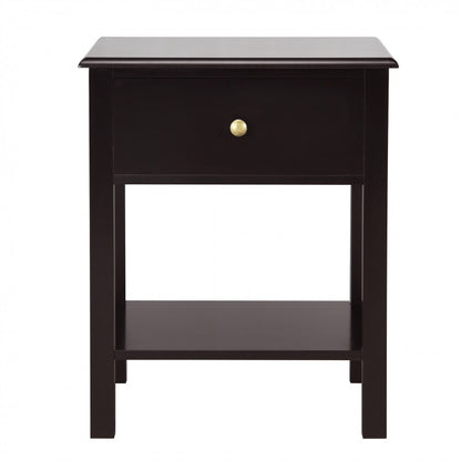 Modern Nightstand with Storage Drawer and Shelf – Brown
