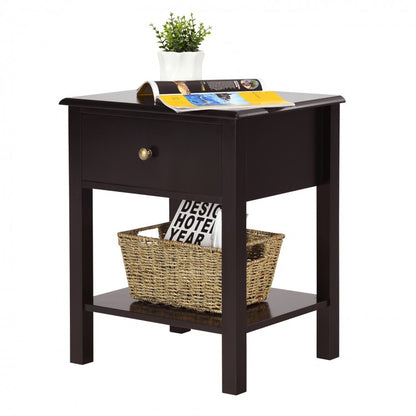 Modern Nightstand with Storage Drawer and Shelf – Brown