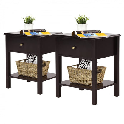 Modern Nightstand with Storage Drawer and Shelf – Brown