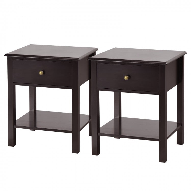 Modern Nightstand with Storage Drawer and Shelf – Brown