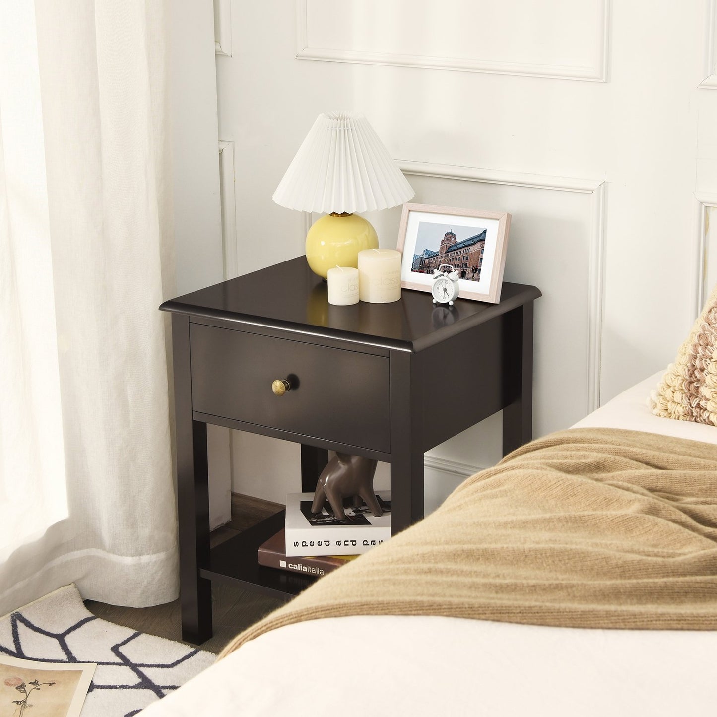 Modern Nightstand with Storage Drawer and Shelf – Brown