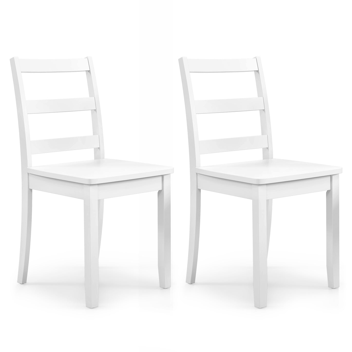 Pair of Dining Chairs with Solid Rubber Wood Legs and Ladder Backrest - White