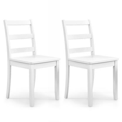 Pair of Dining Chairs with Solid Rubber Wood Legs and Ladder Backrest - White