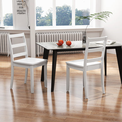 Pair of Dining Chairs with Solid Rubber Wood Legs and Ladder Backrest - White