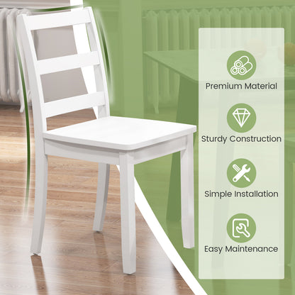 Pair of Dining Chairs with Solid Rubber Wood Legs and Ladder Backrest - White