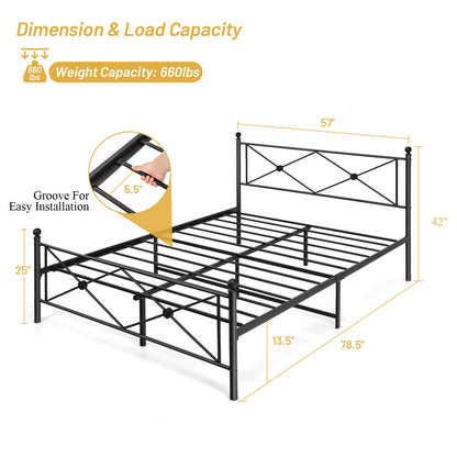 Sturdy Metal Platform Bed Frame with Headboard – Full Size
