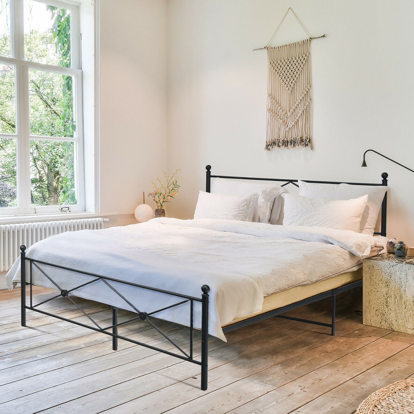 Sturdy Metal Platform Bed Frame with Headboard – Full Size