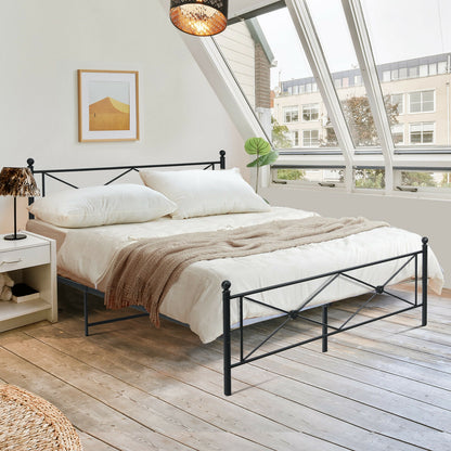 Sturdy Metal Platform Bed Frame with Headboard – Queen Size
