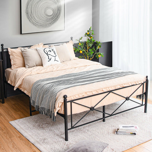 Sturdy Metal Platform Bed Frame with Headboard – Queen Size