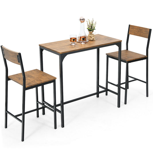 Modern 3 Piece Pub Dining Set with Bar Height Table and Two Ergonomic Stools - Black