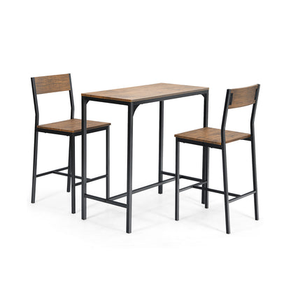 Modern 3 Piece Pub Dining Set with Bar Height Table and Two Ergonomic Stools - Black