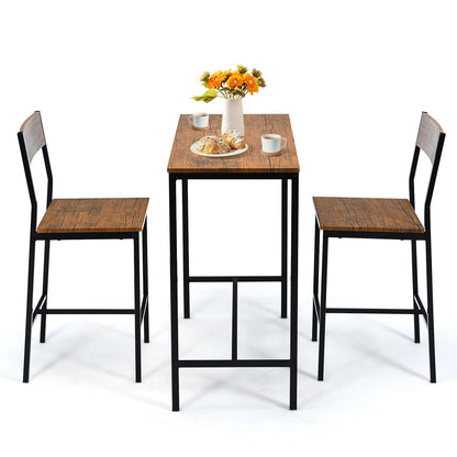 Modern 3 Piece Pub Dining Set with Bar Height Table and Two Ergonomic Stools - Black