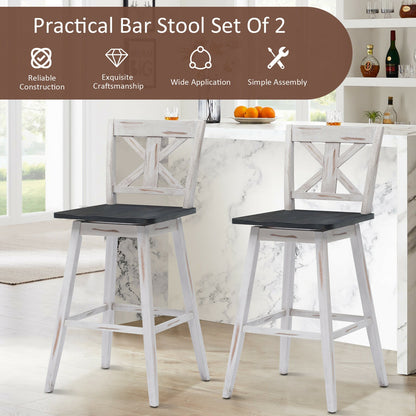 360 Degree Swivel Bar Stools Set of 2 with Backrest in White for Home or Bistro