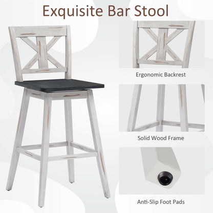 360 Degree Swivel Bar Stools Set of 2 with Backrest in White for Home or Bistro