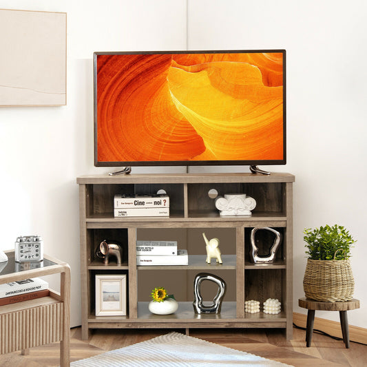 Sleek Space-Saving Corner TV Console with Adjustable Shelves for 48 Inch TVs - Natural