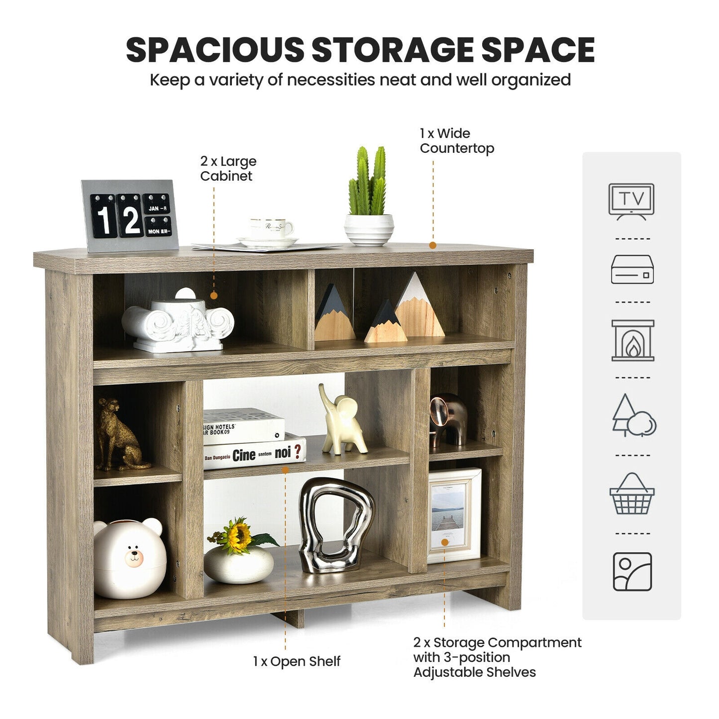 Sleek Space-Saving Corner TV Console with Adjustable Shelves for 48 Inch TVs - Natural