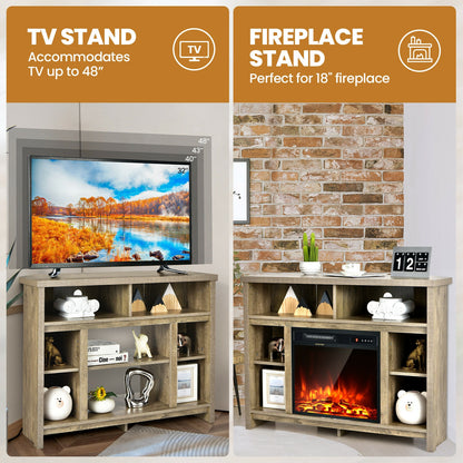 Sleek Space-Saving Corner TV Console with Adjustable Shelves for 48 Inch TVs - Natural
