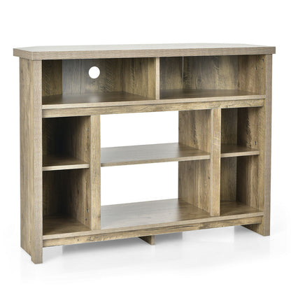 Sleek Space-Saving Corner TV Console with Adjustable Shelves for 48 Inch TVs - Natural