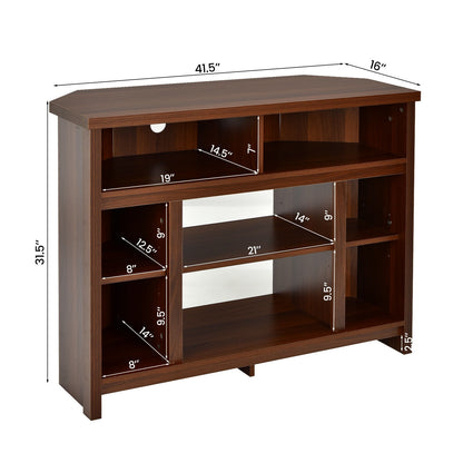 Sleek Space-Saving Corner TV Console with Adjustable Shelves for 48 Inch TVs - Brown
