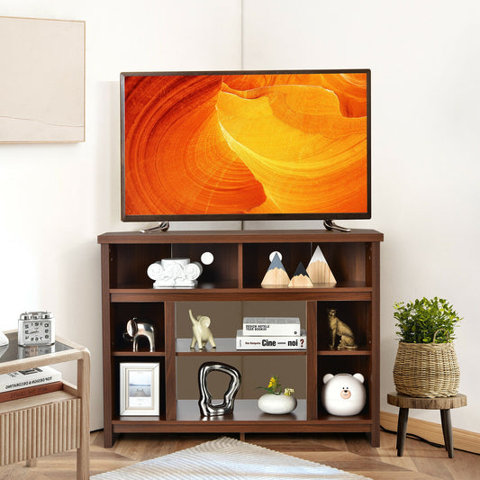Sleek Space-Saving Corner TV Console with Adjustable Shelves for 48 Inch TVs - Brown