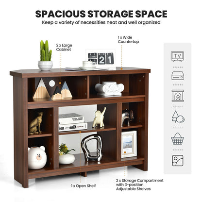 Sleek Space-Saving Corner TV Console with Adjustable Shelves for 48 Inch TVs - Brown