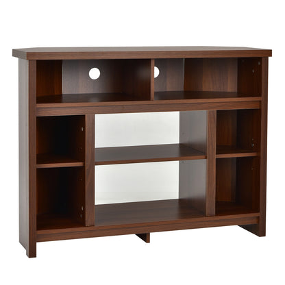 Sleek Space-Saving Corner TV Console with Adjustable Shelves for 48 Inch TVs - Brown
