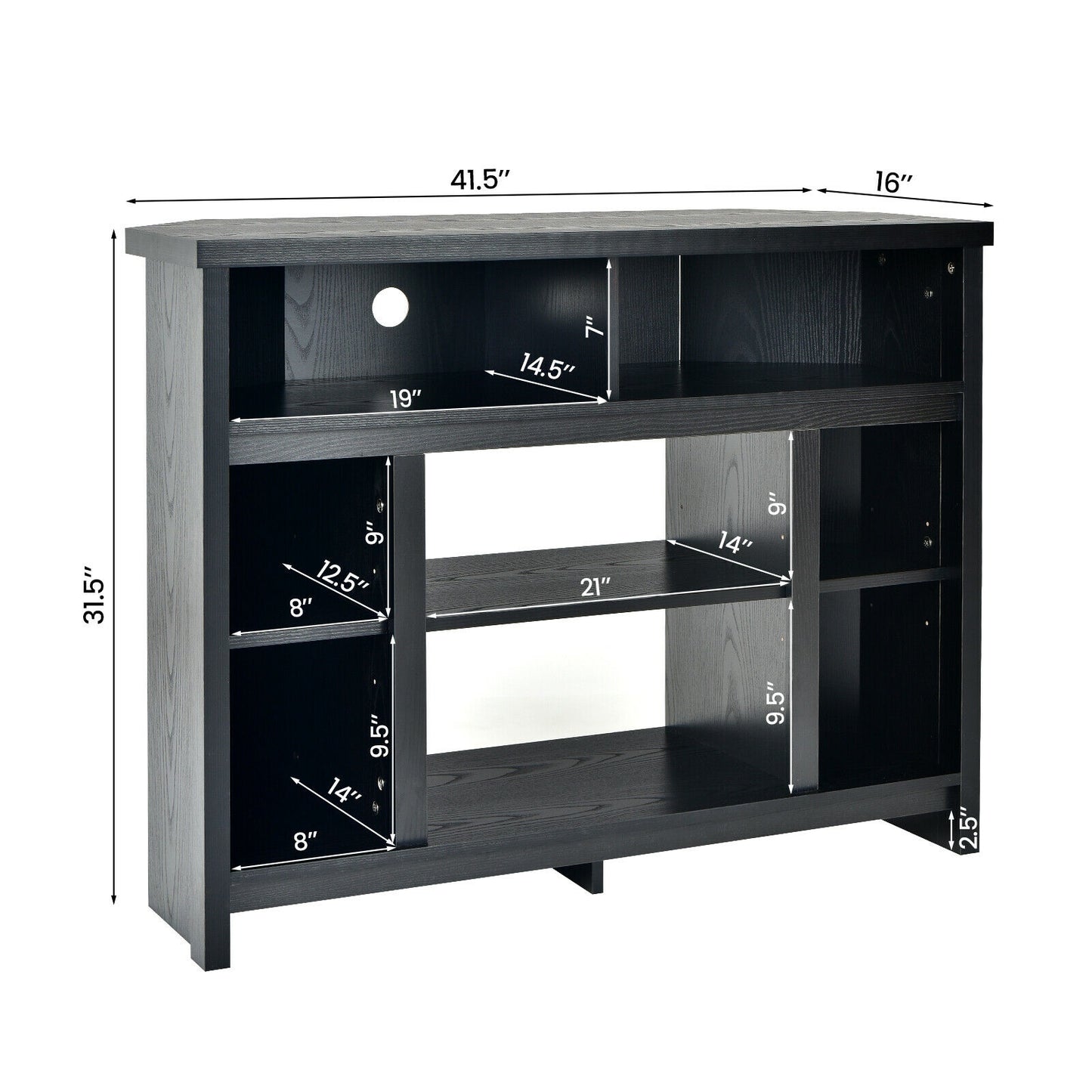 Sleek Space-Saving Corner TV Console with Adjustable Shelves for 48 Inch TVs - Black