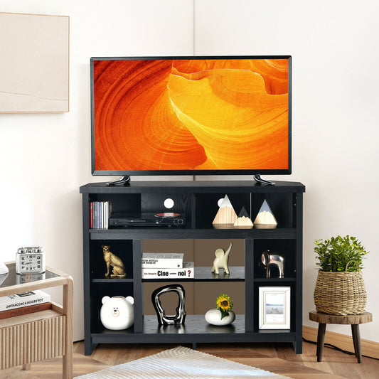Sleek Space-Saving Corner TV Console with Adjustable Shelves for 48 Inch TVs - Black