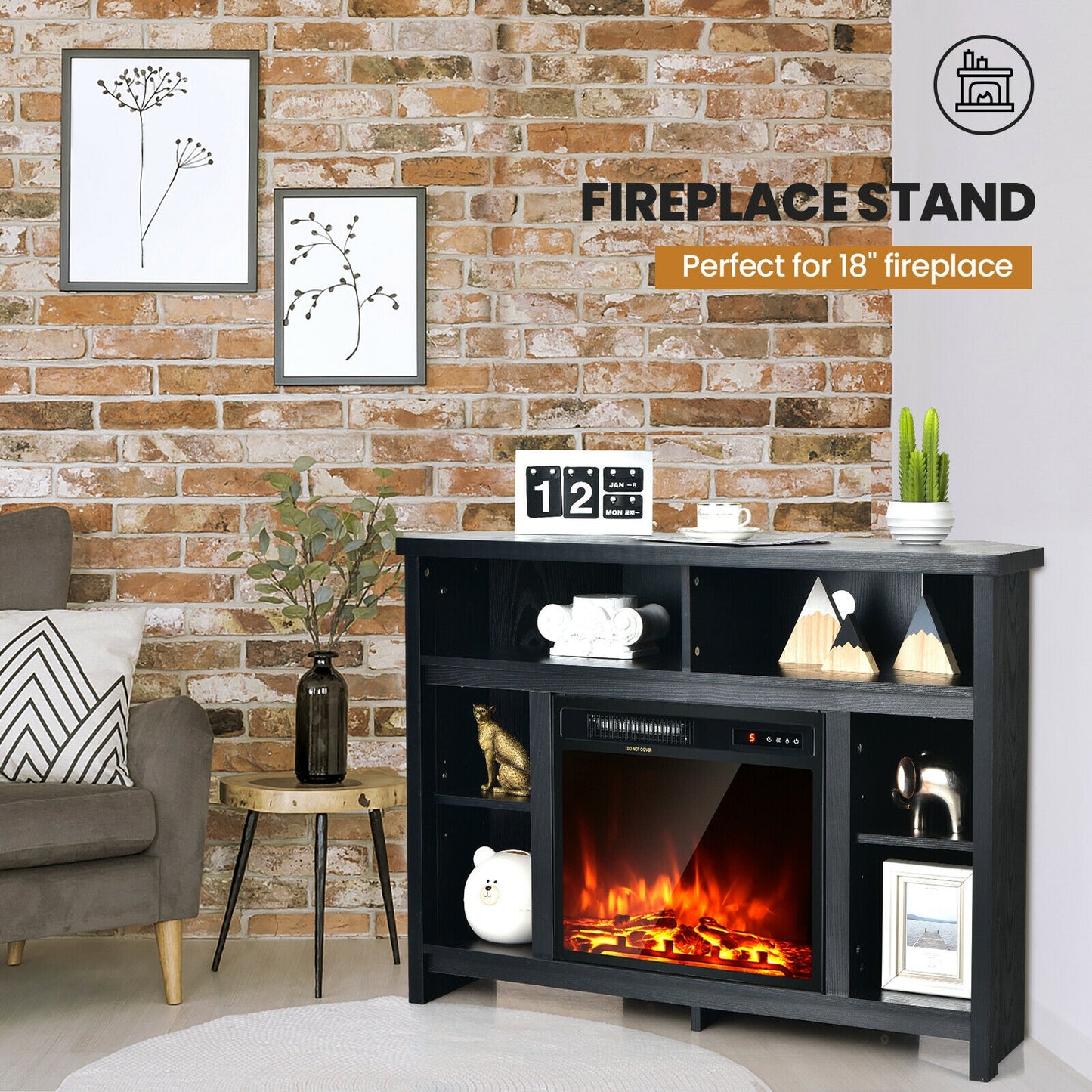 Sleek Space-Saving Corner TV Console with Adjustable Shelves for 48 Inch TVs - Black