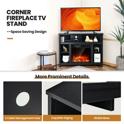 Sleek Space-Saving Corner TV Console with Adjustable Shelves for 48 Inch TVs - Black