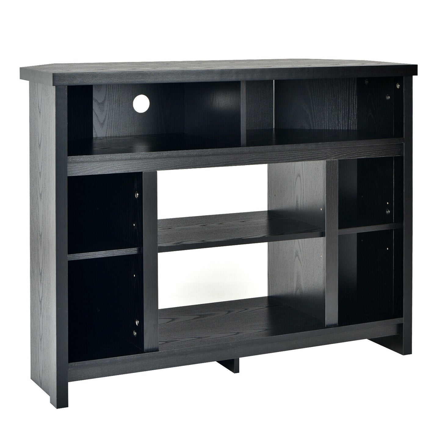 Sleek Space-Saving Corner TV Console with Adjustable Shelves for 48 Inch TVs - Black