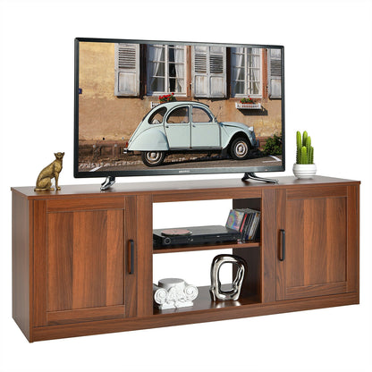 Rustic Entertainment Center for TVs up to 65 Inch with Cabinets and Fireplace Slot 58 Inch - Walnut