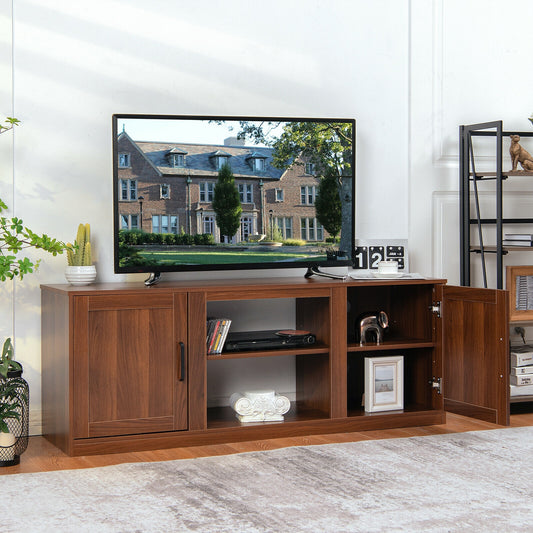 Rustic Entertainment Center for TVs up to 65 Inch with Cabinets and Fireplace Slot 58 Inch - Walnut