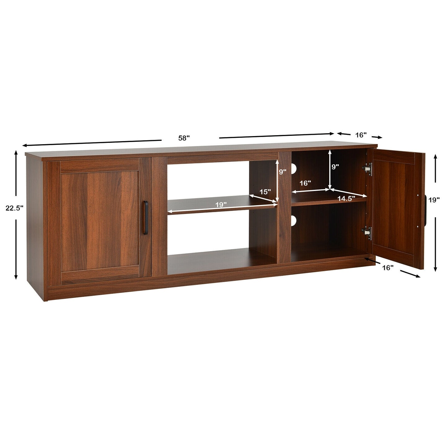 Rustic Entertainment Center for TVs up to 65 Inch with Cabinets and Fireplace Slot 58 Inch - Walnut