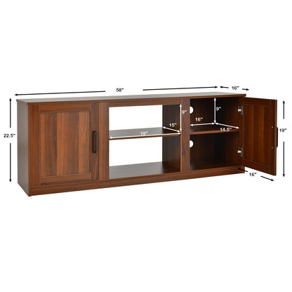 Rustic Entertainment Center for TVs up to 65 Inch with Cabinets and Fireplace Slot 58 Inch - Walnut