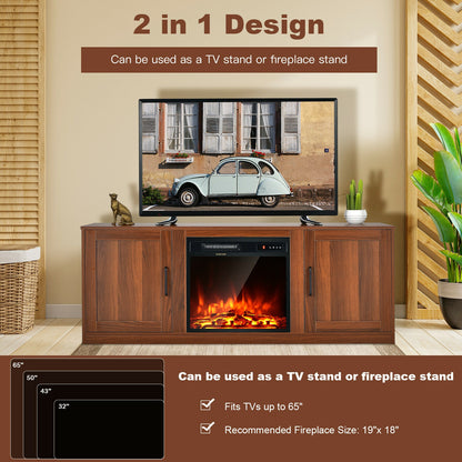Rustic Entertainment Center for TVs up to 65 Inch with Cabinets and Fireplace Slot 58 Inch - Walnut