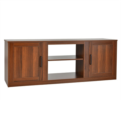 Rustic Entertainment Center for TVs up to 65 Inch with Cabinets and Fireplace Slot 58 Inch - Walnut