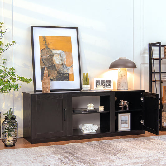 Rustic Entertainment Center for TVs up to 65 Inch with Cabinets and Fireplace Slot 58 Inch - Black