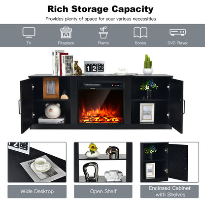 Rustic Entertainment Center for TVs up to 65 Inch with Cabinets and Fireplace Slot 58 Inch - Black