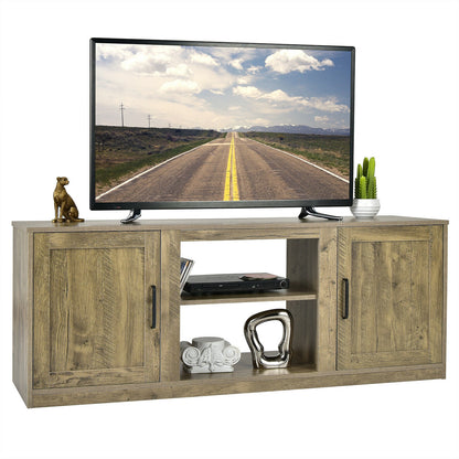 Rustic Entertainment Center for TVs up to 65 Inch with Cabinets and Fireplace Slot 58 Inch - Natural
