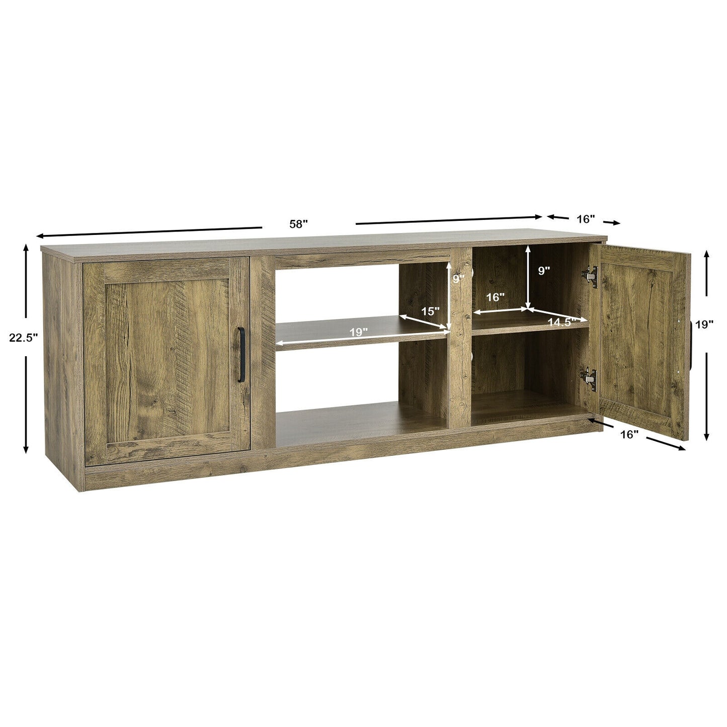 Rustic Entertainment Center for TVs up to 65 Inch with Cabinets and Fireplace Slot 58 Inch - Natural