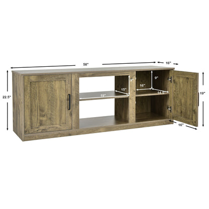 Rustic Entertainment Center for TVs up to 65 Inch with Cabinets and Fireplace Slot 58 Inch - Natural