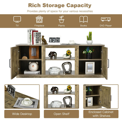 Rustic Entertainment Center for TVs up to 65 Inch with Cabinets and Fireplace Slot 58 Inch - Natural