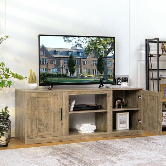 Rustic Entertainment Center for TVs up to 65 Inch with Cabinets and Fireplace Slot 58 Inch - Natural